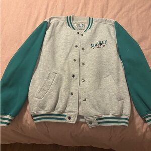 Vintage Disney Mickey Mouse Gray and Teal Mickey Varsity Jacket